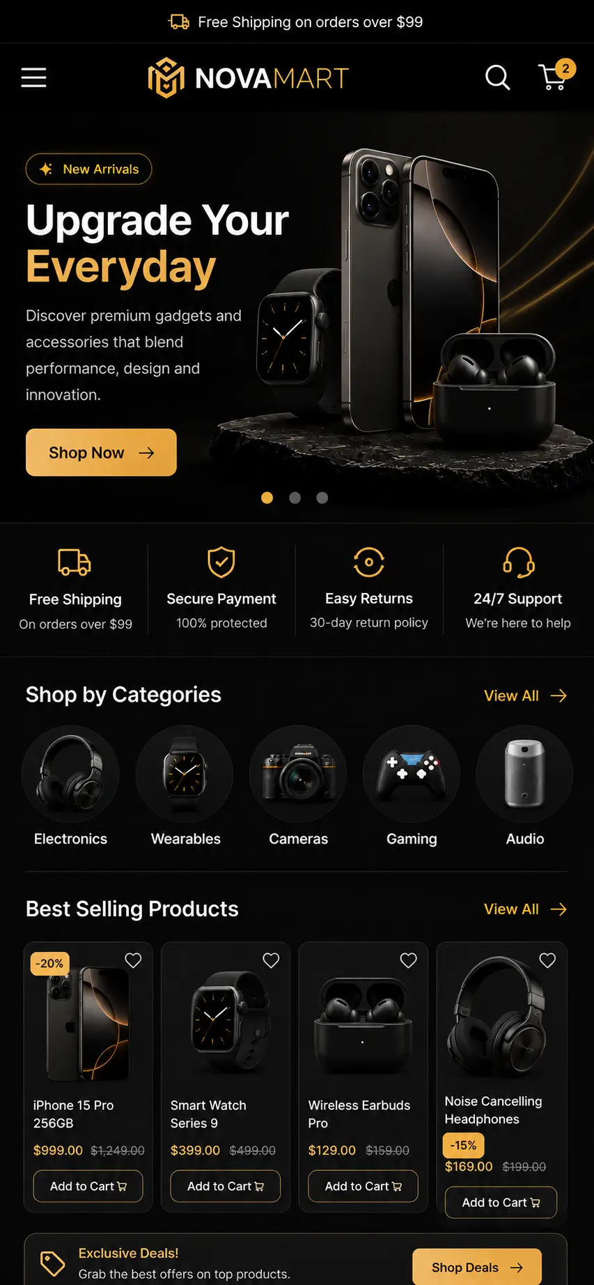 NovaMart website preview mobile preview